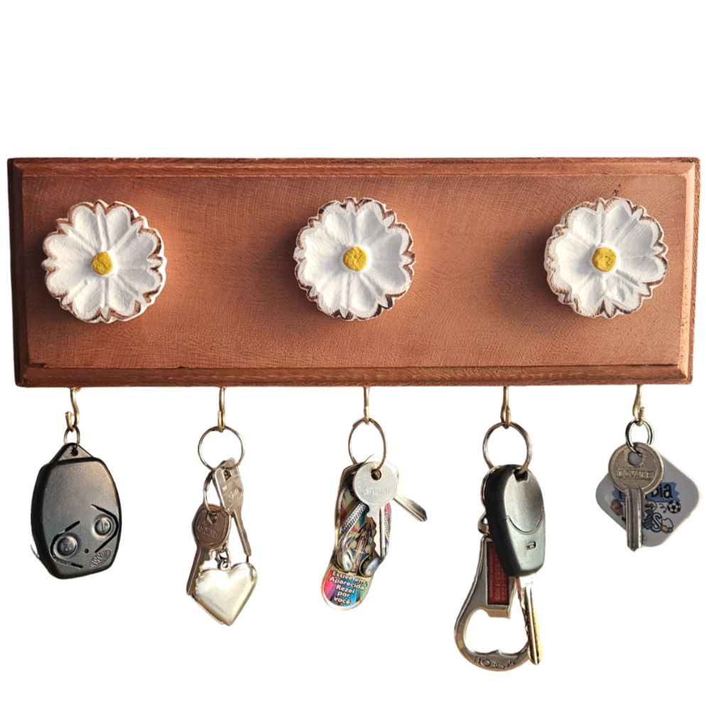 Chaveiro Porta Chave Organizador Parede Rústico Artesanato Flor Madeira em Oferta na Shopee