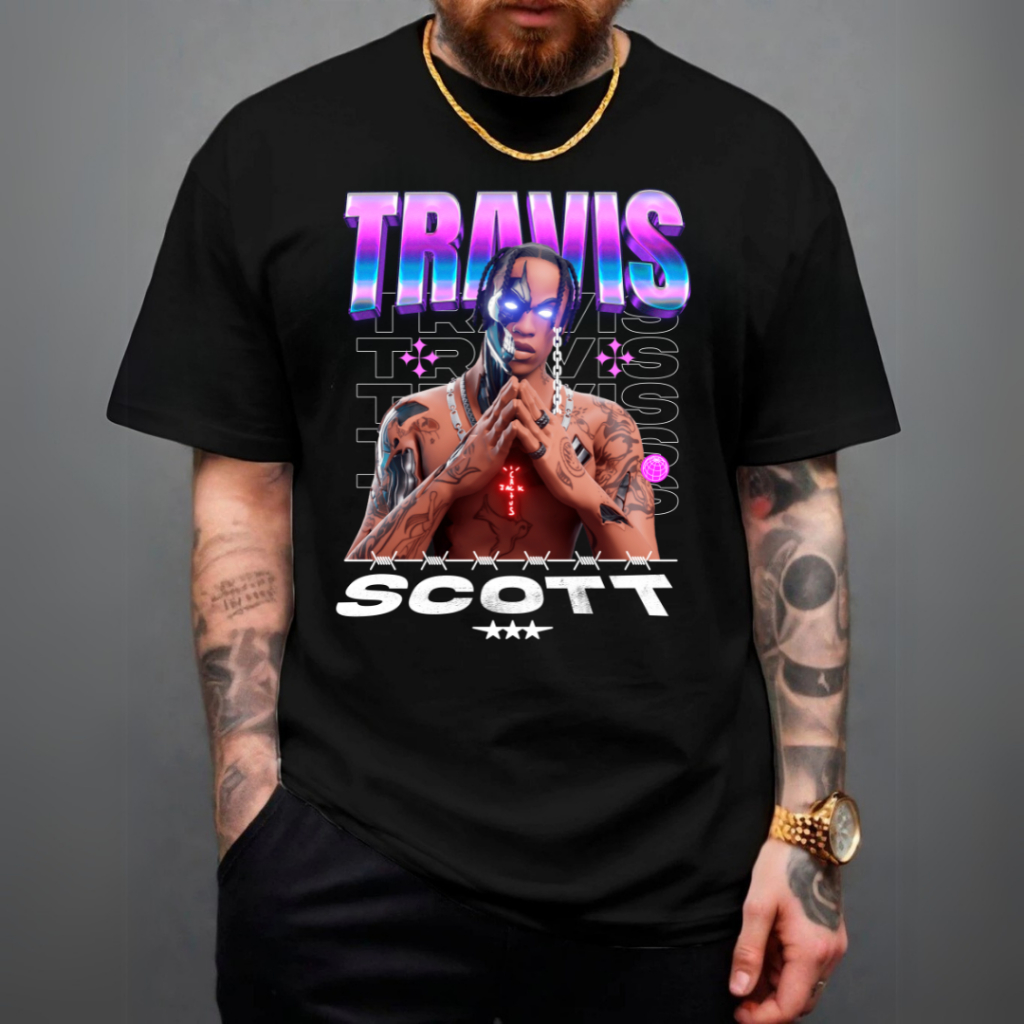 Camiseta Travis Scott Cantor Americano Oversized Streets Streetwear Grande Tshirt Preta Algodão