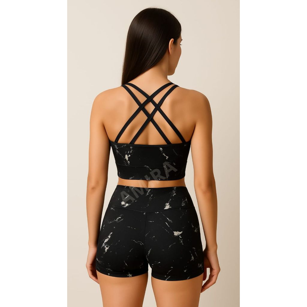 CONJUNTO SHORTS SUPLEX TAY DAY Marmorizado Top com Bojo + Short em Oferta na Shopee