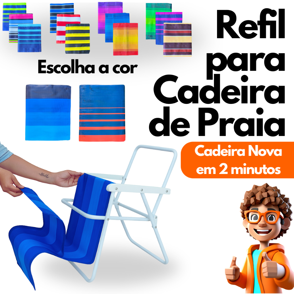 Capa Tela Refil Tecido de Cadeira de Praia - Troca Fácil e Rápida Suporta até 120kg, Verde, Azul, Rosa, Vermelho em Oferta na Shopee