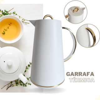 Garrafa Térmica 1 Litro Café Chá Dourada e Branca Samira em Oferta na Shopee