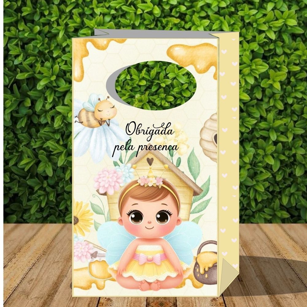 Lembrancinha tema abelhinha menina- Sacolinha P PEGUE E MONTE festa infantil de mesa tema abelhinha caixinha de papel