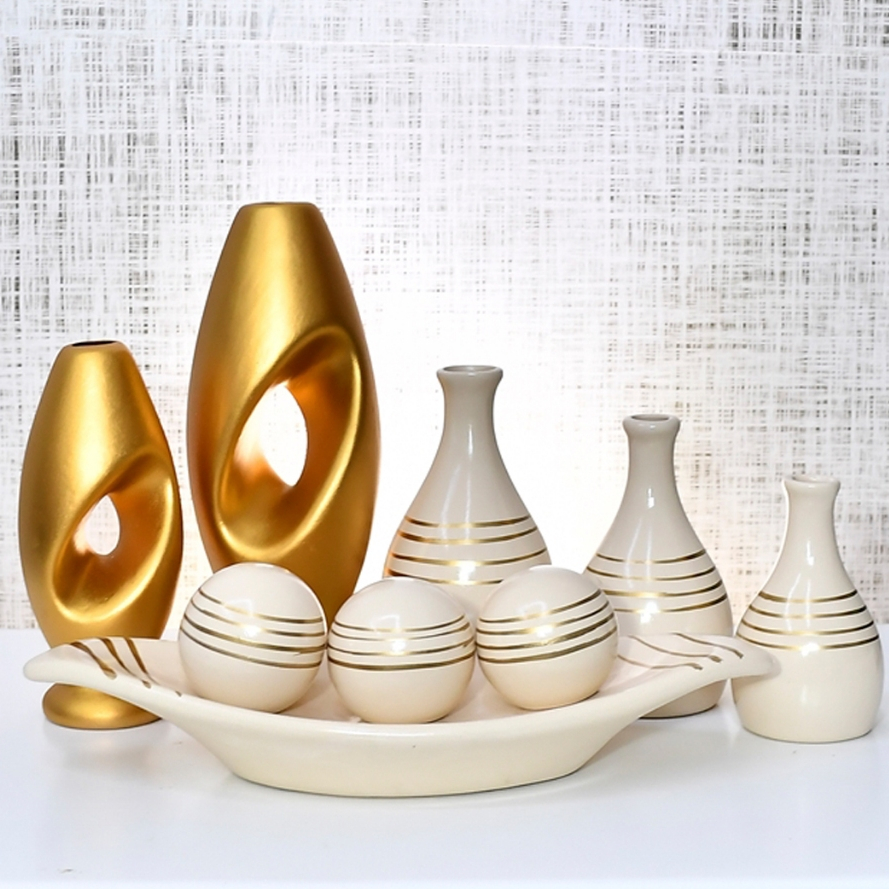 Enfeite 9 Vasos Peça Decorativo Kit Cerâmica Rack Sala Conjunto Completo Trio Casa Centro Mesa Dupla em Oferta na Shopee