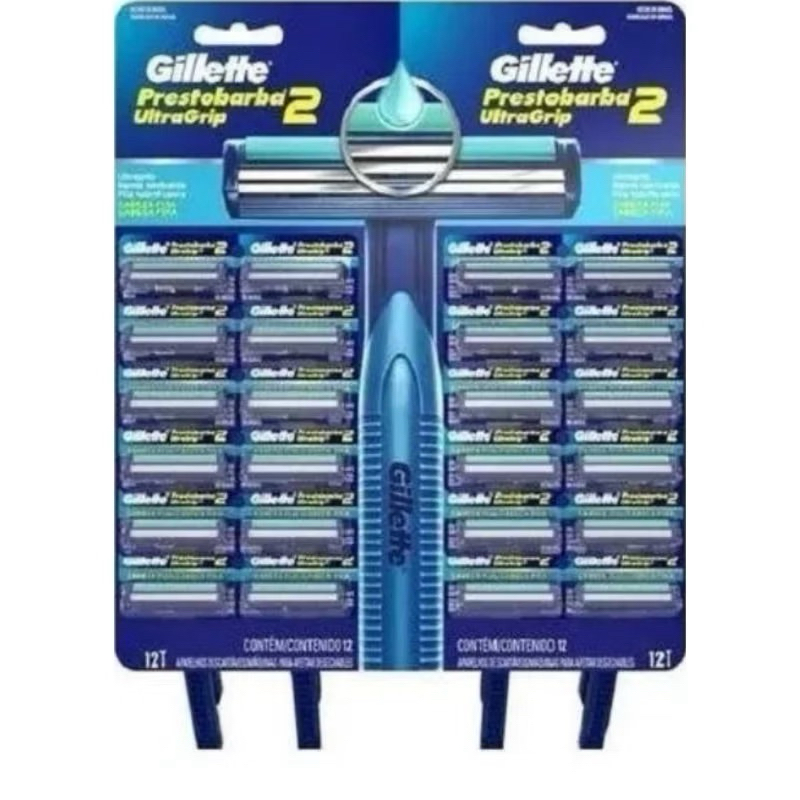 Aparelho Barbear Prestobarba Ultragrip   Gillette C/24 unidades ORIGINAL Cabo AZUL emborrachado