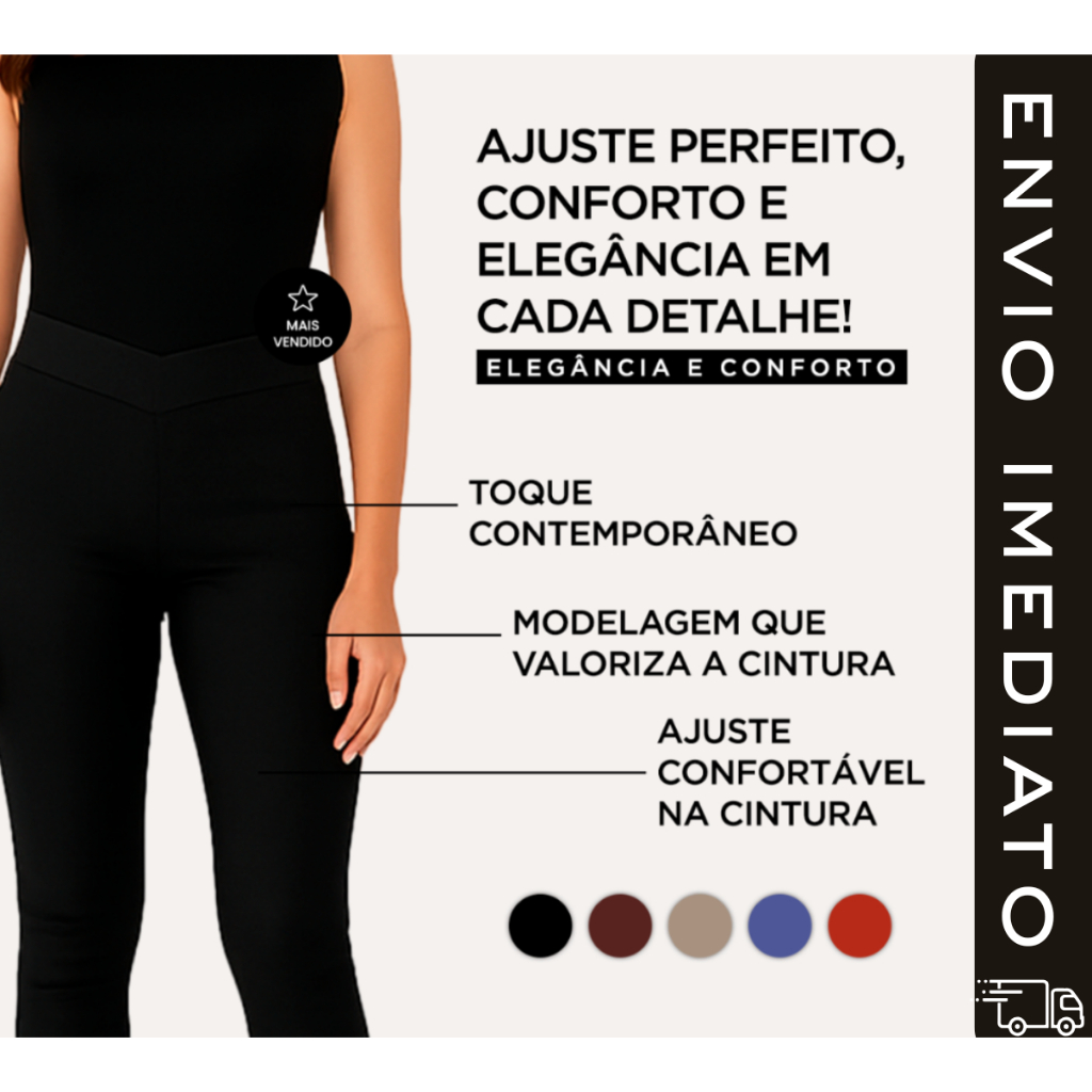 Calça Feminina Bengaline Sarjada com Elastano e Cós Transpassado