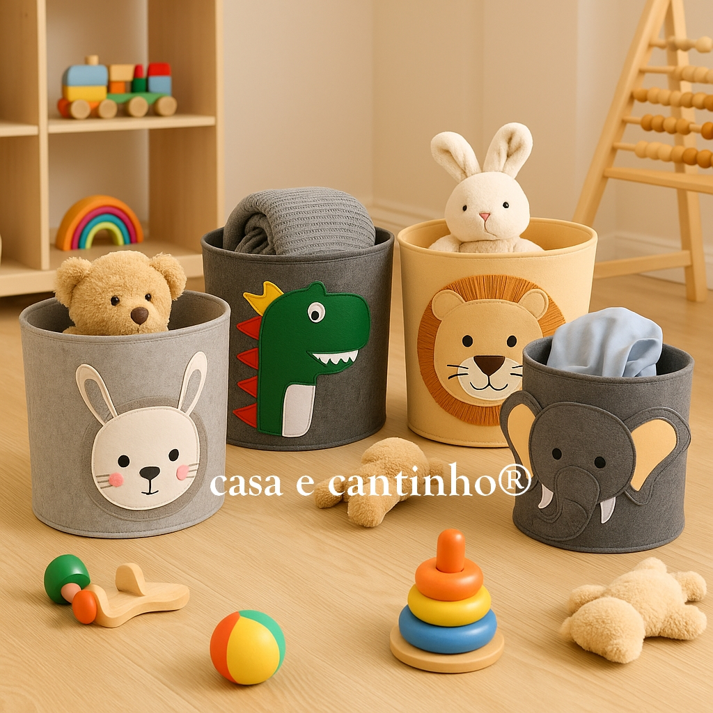 Cesto Organizador Feltro  Decorativo Cesta Brinquedo Roupa Infantil Quarto Bebê Multiuso Dobrável