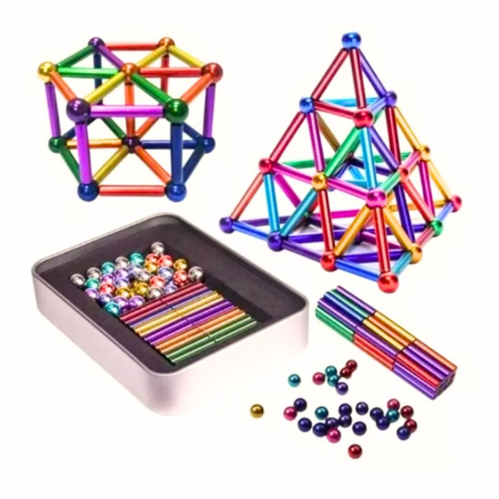 Pirâmide Imã Neocube Magnético Neodímio Hastes Esferas Colorida Com Latinha