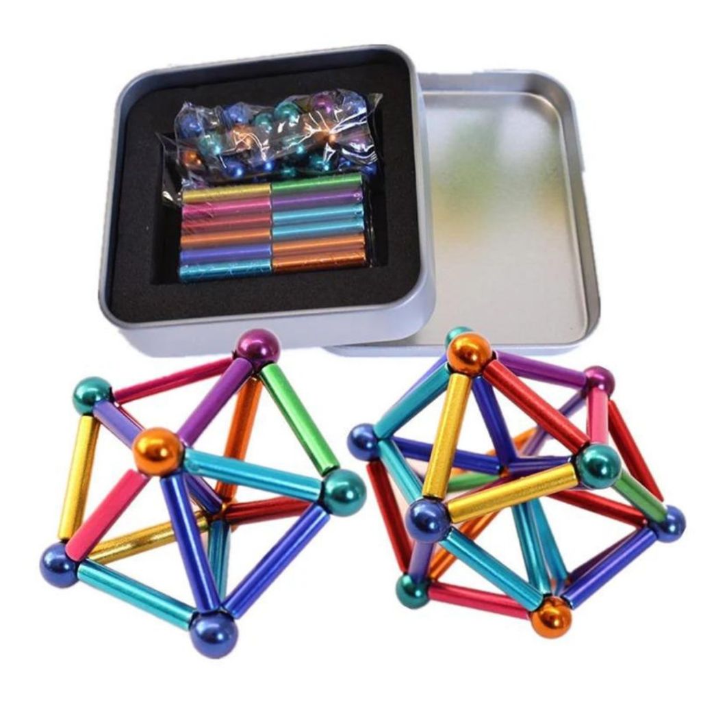 Pirâmide Neocube Imã Magnético Neodímio Colorida Hastes Esferas Com Latinha