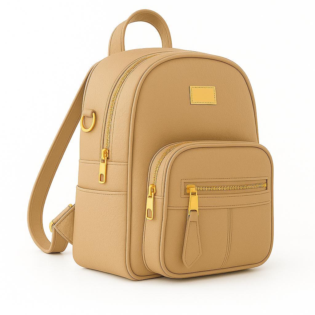 Mochila Feminina Média Couro Sintético Moderna Casual Para Trabalho e Uso Diário com Zíper Dourado