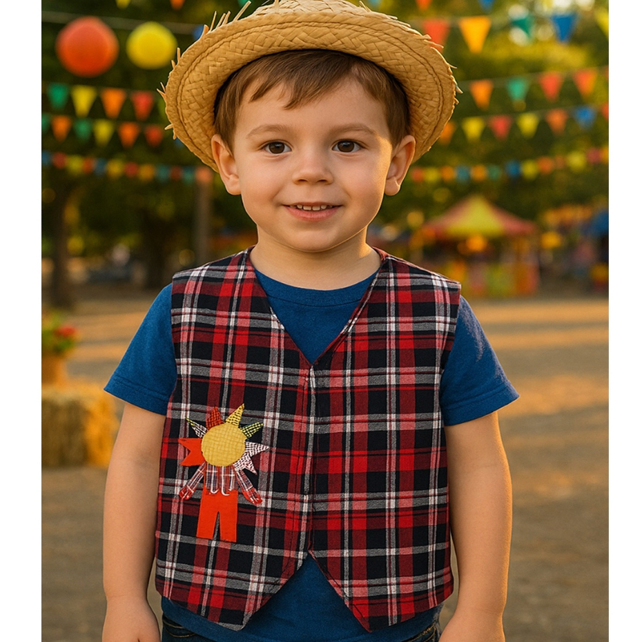 Colete Xadrez Festa Junina Infantil Juvenil Modelo Unissex Sortido Caipira Arraiá São João Festa Julina
