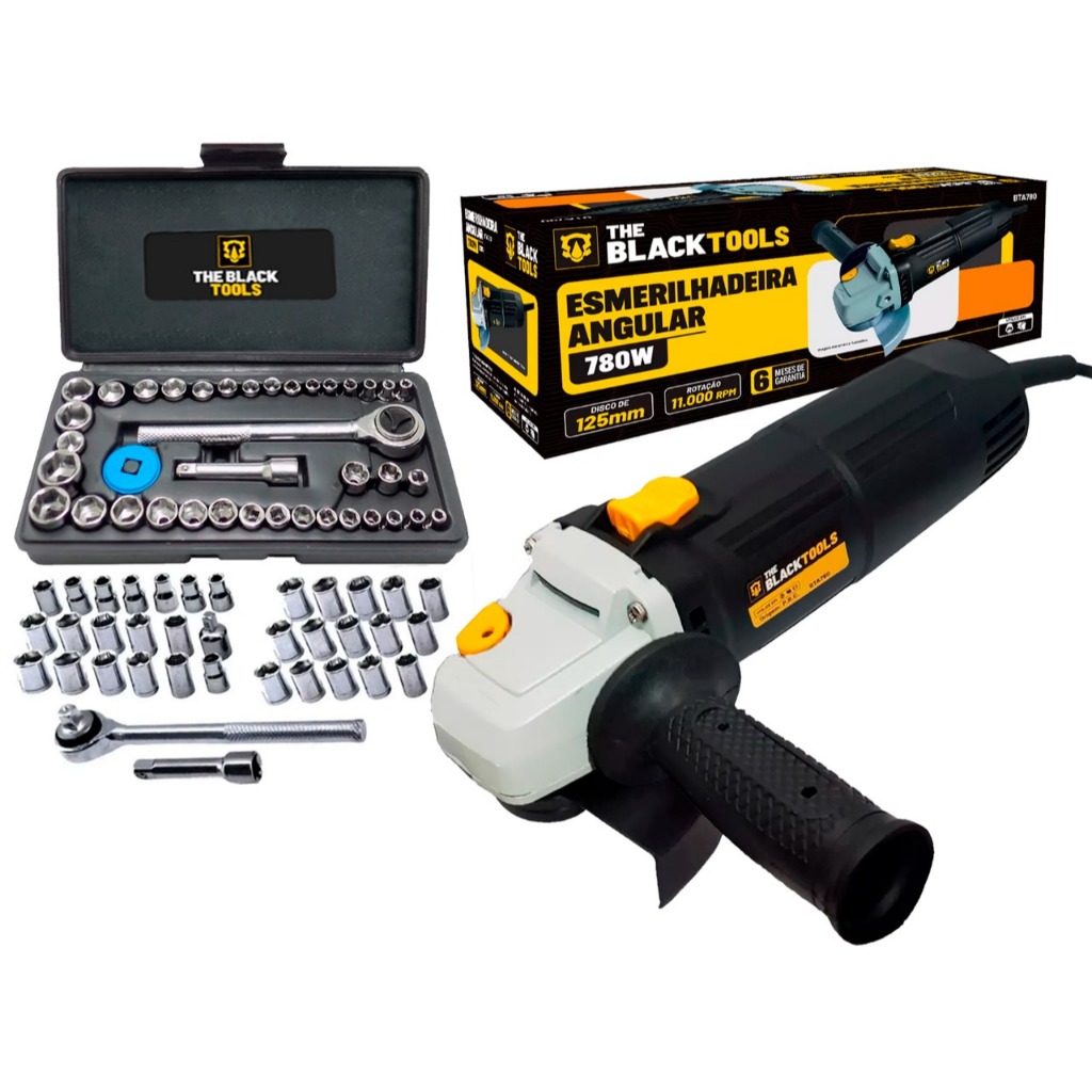 Lixadeira Esmerilhadeira 110v Profiissional 4.1/2 + 40 Peças Soquetes The Black Tools