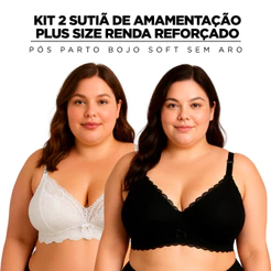 Kit2 Sutiã Amamentação Plus Size Bojo Soft, Sem Aro, Alça Reforçada