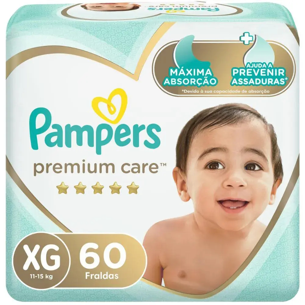 FRALDA PAMPERS PREMIUM CARE XG -60 TIRAS em Oferta na Shopee