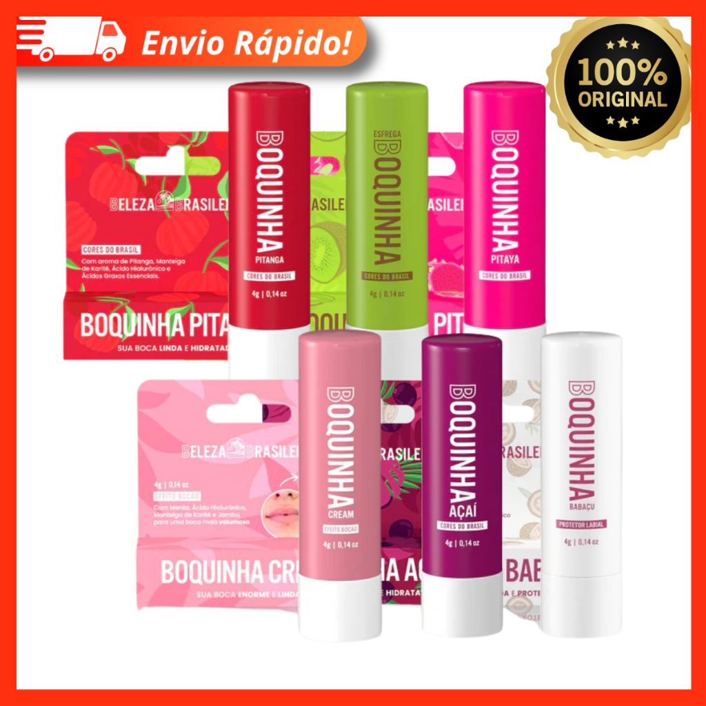 Hidratante Labial Boquinha Cream 4g - Açaí, Babaçu, Kiwi, Pitaya, Pitanga, Menta - Beleza Brasileira