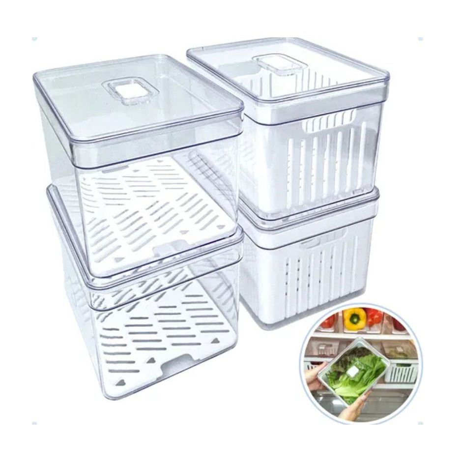 Kit com 4 Organizadores de Geladeira - 2 unidades 3,8 com Cesto e 2 unidades 3,8 com Tela em Oferta na Shopee