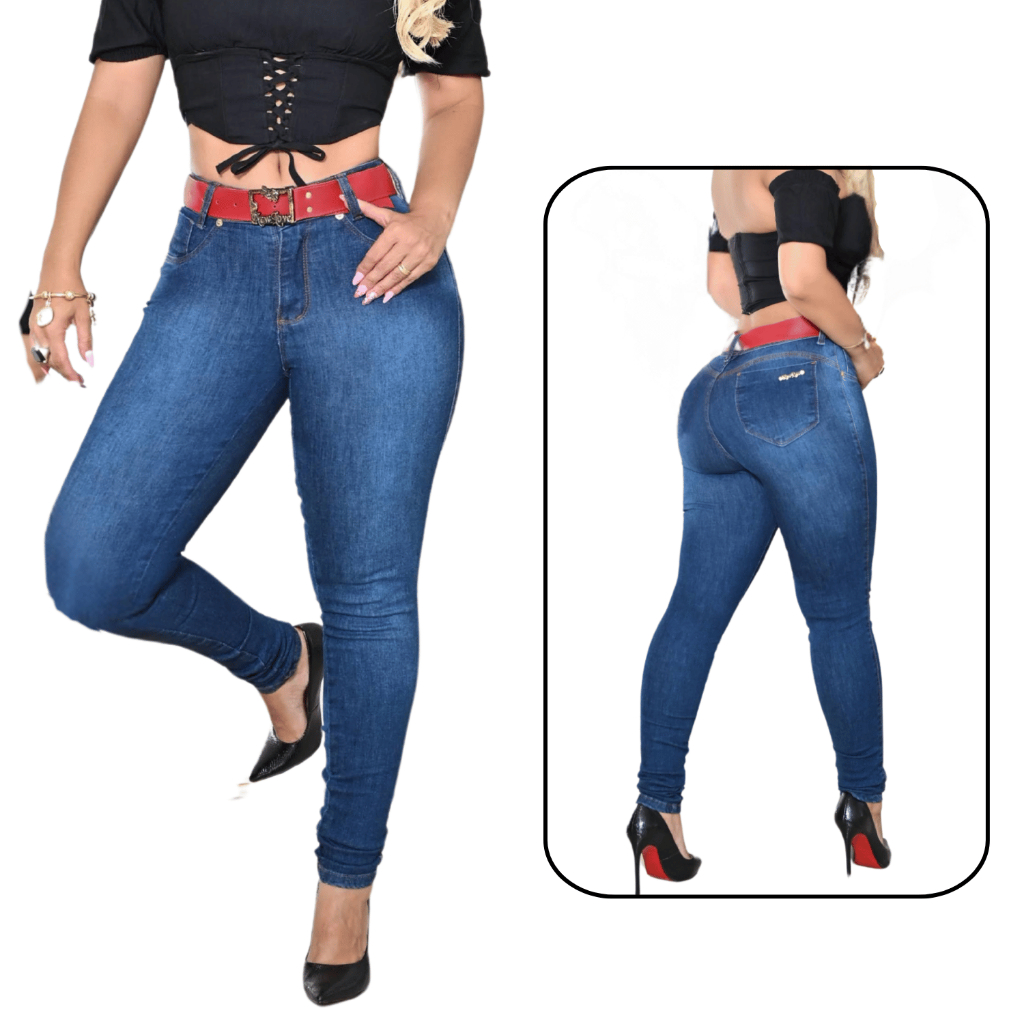 CALÇA FEMININA ELEGANTE NO JEANS CINTURA ALTA PREMIUM LYCRA EMPINA BUMBUM COM ELASTANO