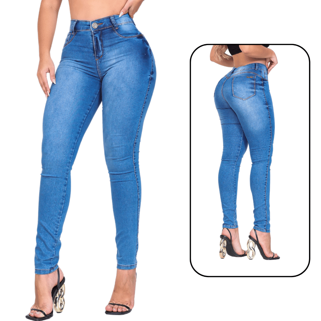 Calças Feminina Cintura Alta Jeans Com Lycra Levanta Bumbum Modeladora Cintura Alta