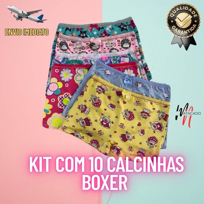 Kit 10 calcinhas boxer infantil estampadas em Oferta na Shopee