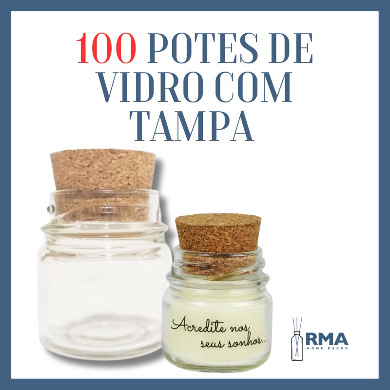 Kit 100 Mini Pote Potinhos De Vidro 40ml Rolha de Cortiça - Velas, Doces, Sobremesas, Temperos em Oferta na Shopee