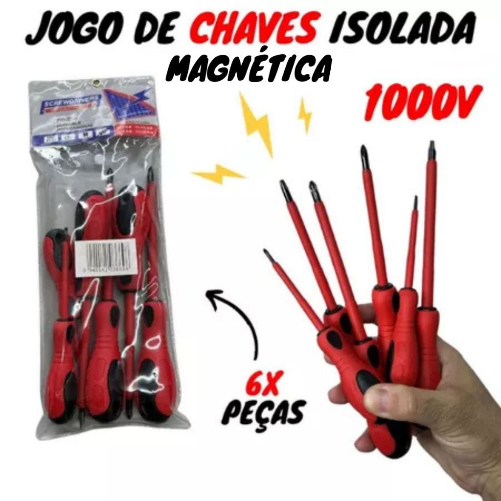 Jogo De Chave Fenda Isolada 1000v Philips 6 Peças Magnetica - Tubarão