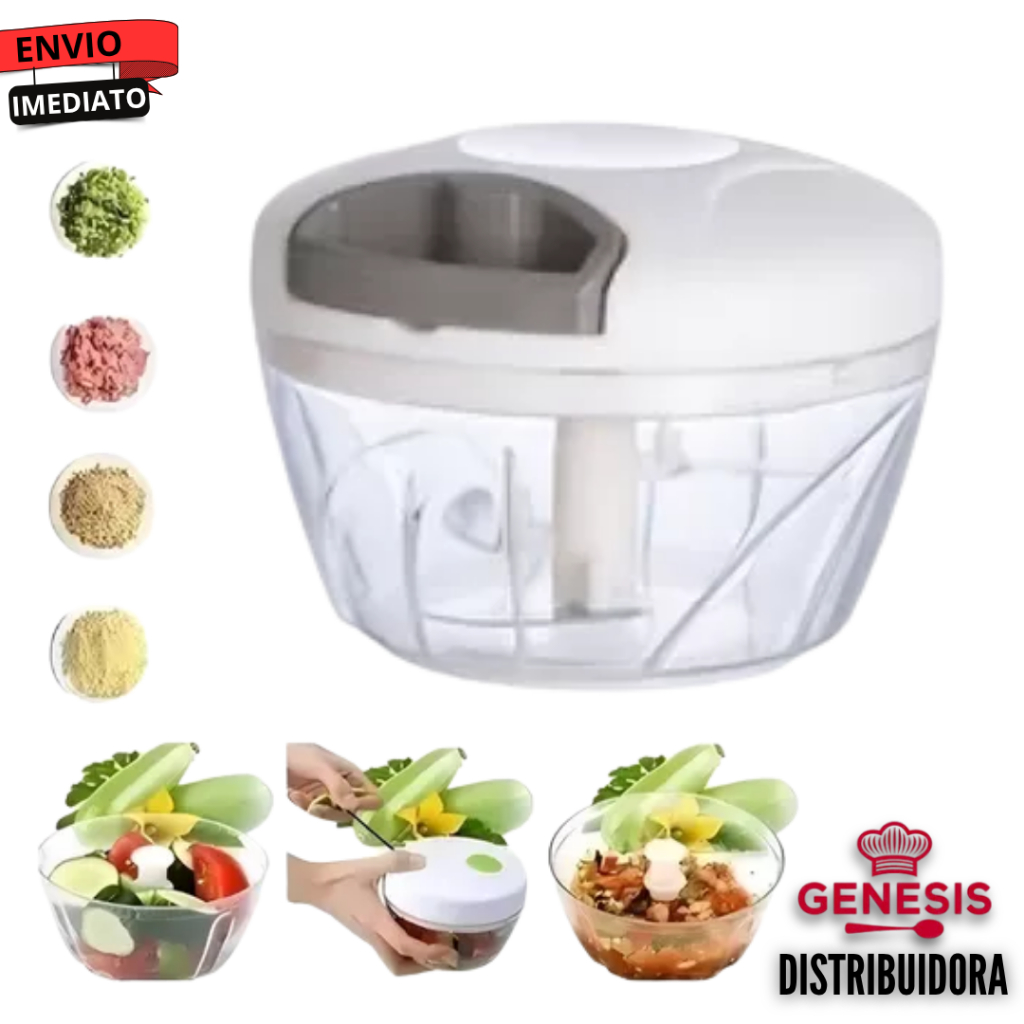 Processador Triturador Fatiador Picador Moedor Temperos Legumes Frutas Alimentos Alho Cebola Manual