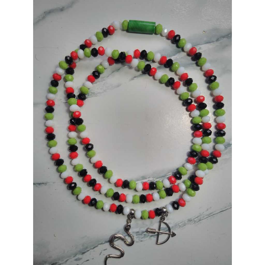Brajá Guia Fio de Contas Caboclo Cobra Coral 60cm Cristais 8mm Cobra Ofá