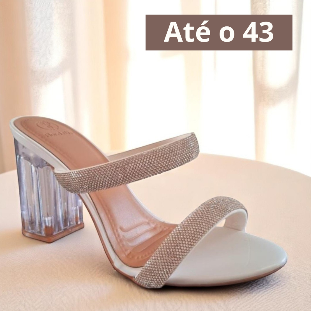 Salto Feminino Sandália  Tamanco Bloco Acrílico Brilho Estilo Blogueira em Oferta na Shopee