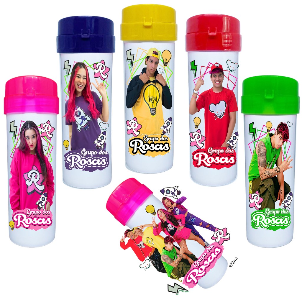 Garrafinha de agua Grupo dos Rosa katlen emilly leozinho void robson personagens com seu nome em Oferta na Shopee