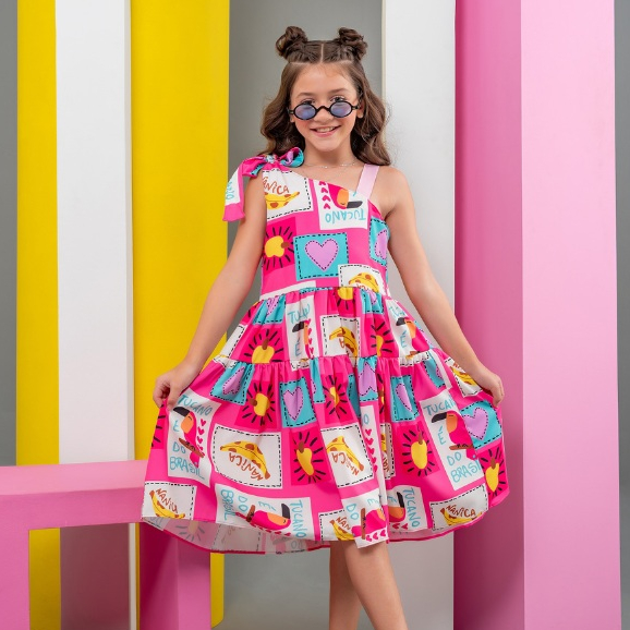 Vestido Infantil Menina Estampado, Vestido Verão Casual, Vestido Colorido
