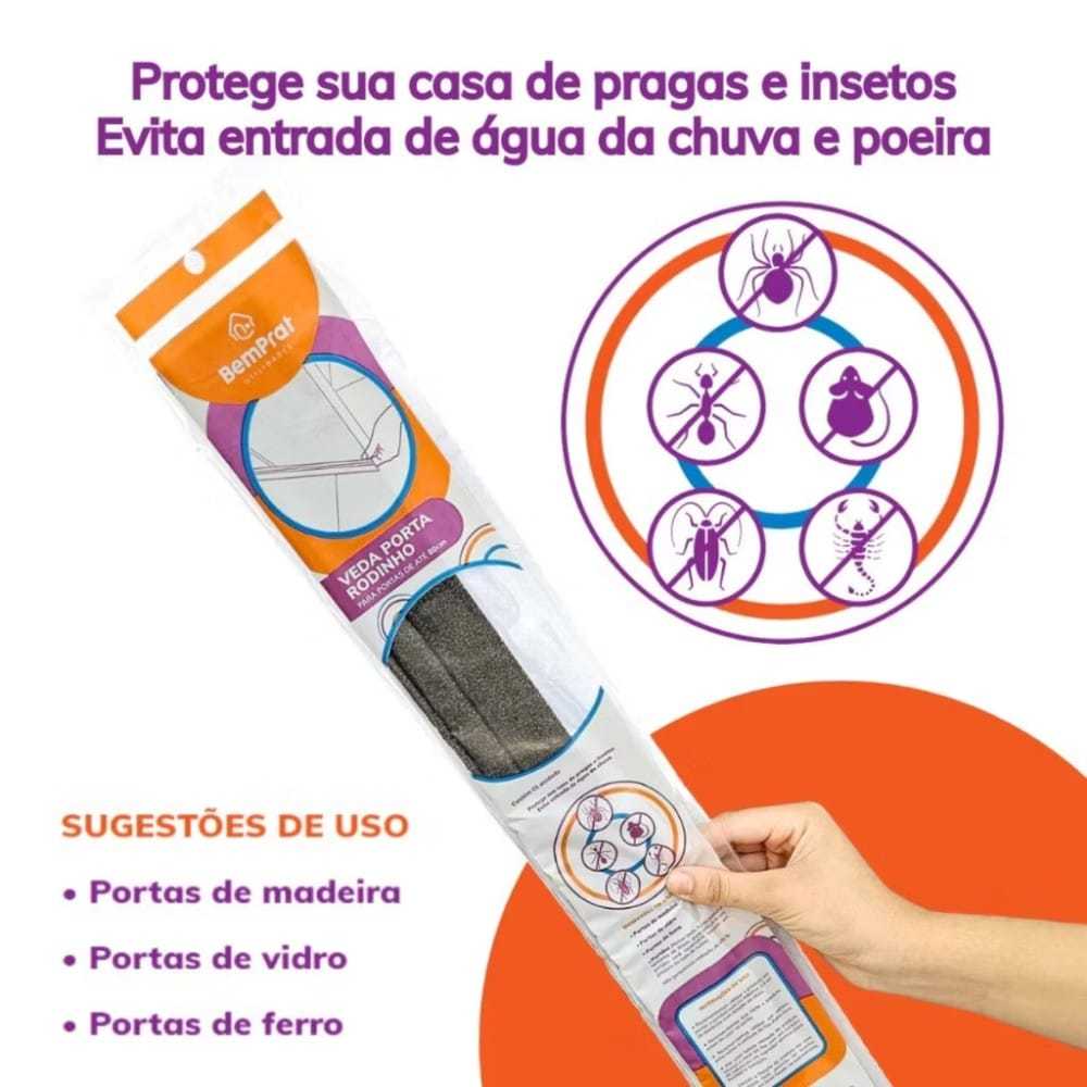 Kit 2 Unidades Protetor de Insetos Veda Porta Rodinho Adesivo Friso Rodo Ajustável de 80cm