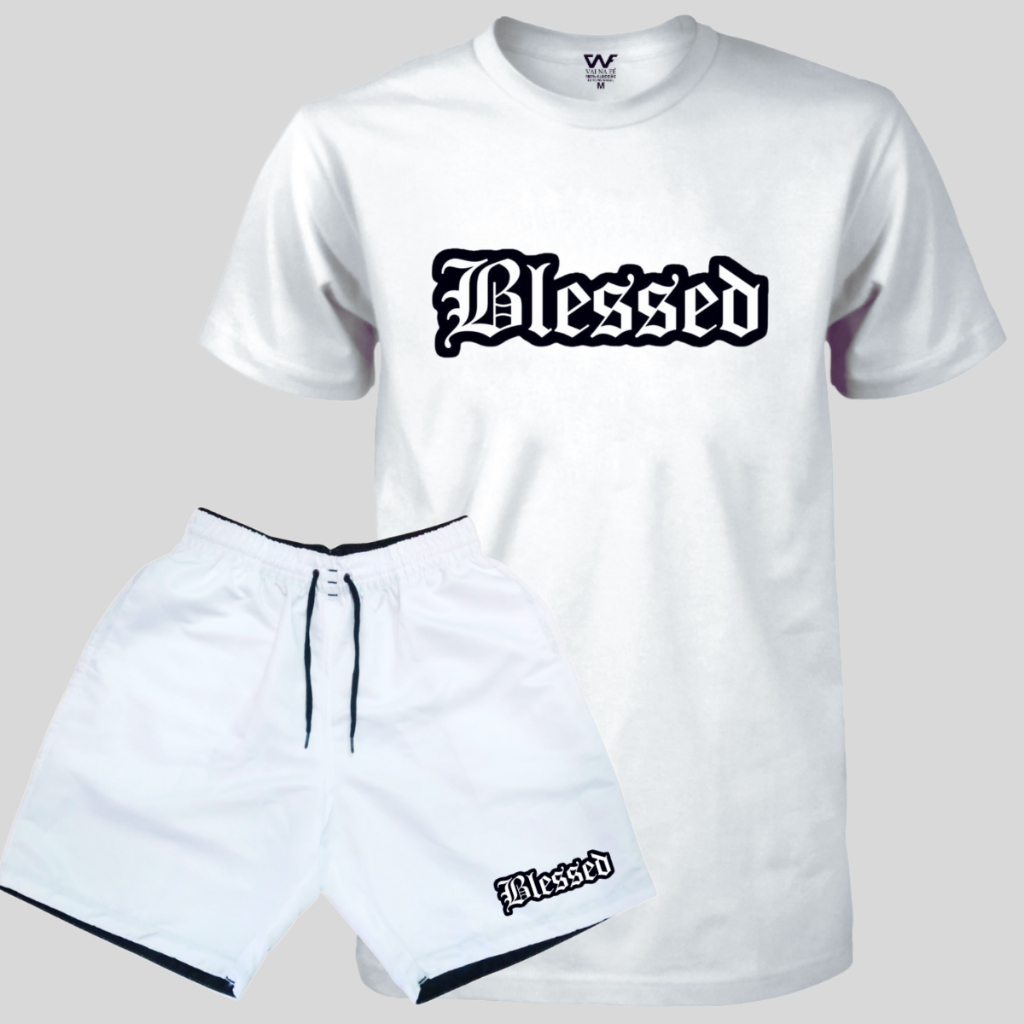 Kit Camiseta Masculina Blessed Algodão + Short Masculino com Elastano