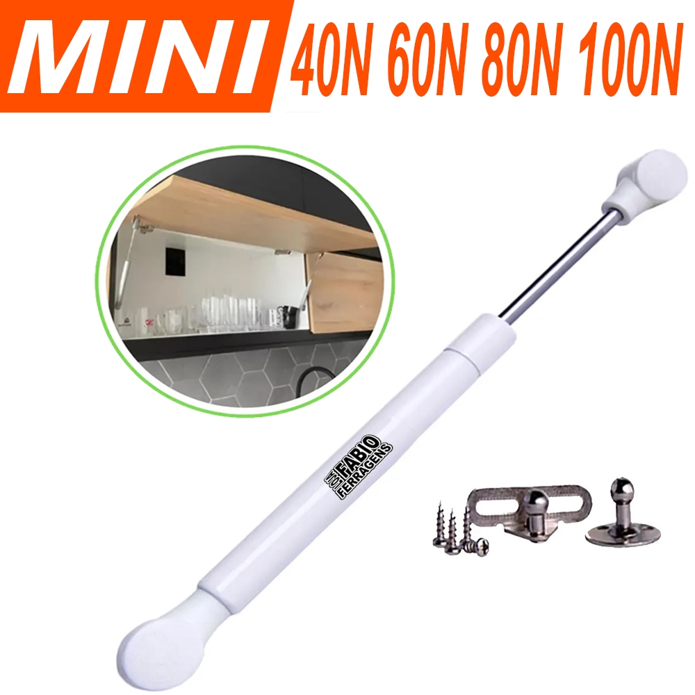 Pistão Mini Gás Porta Armário Branco 40N 60N 80N 100N Cozinha (Distancia entre furos 18,5cm) em Oferta na Shopee