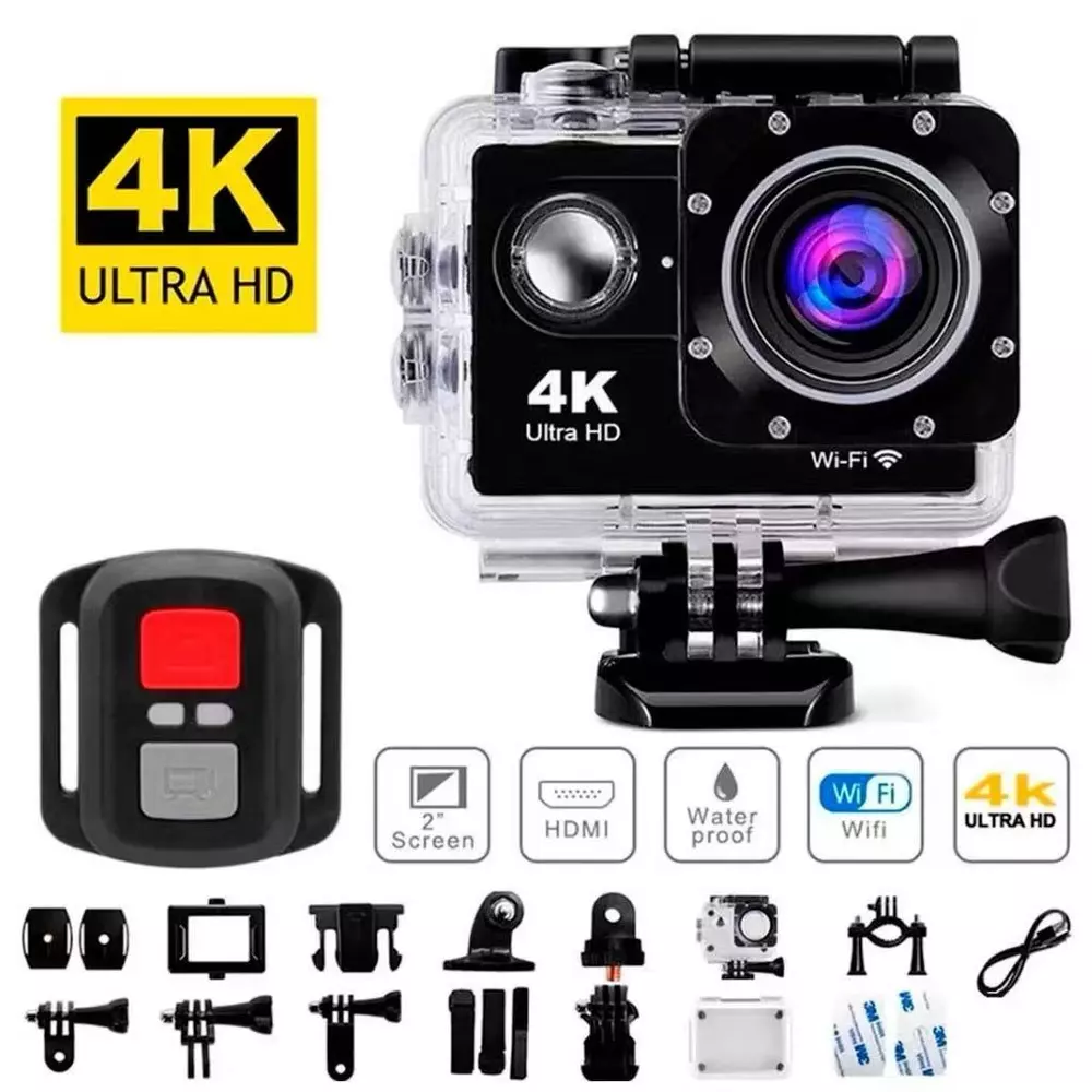Câmera de ação 4K Ultra HD WiFi 30 metros à prova d'água com controle remoto
