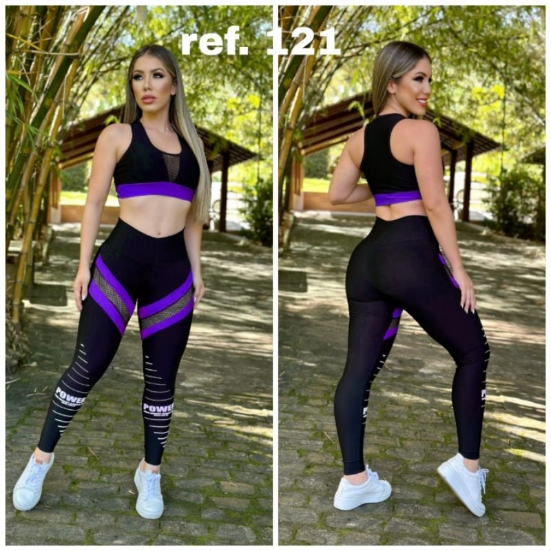 Conjunto fitnes roupa de academia moda feminina calça e croped feminino promocao