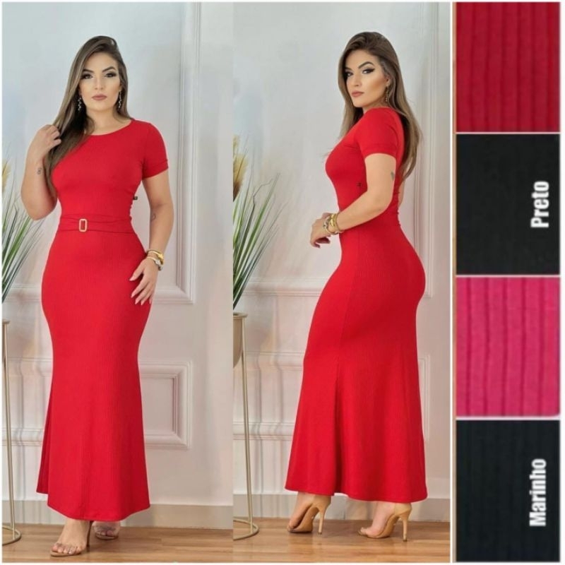 Vestido evangelico longo com cinto moda feminina evangélica