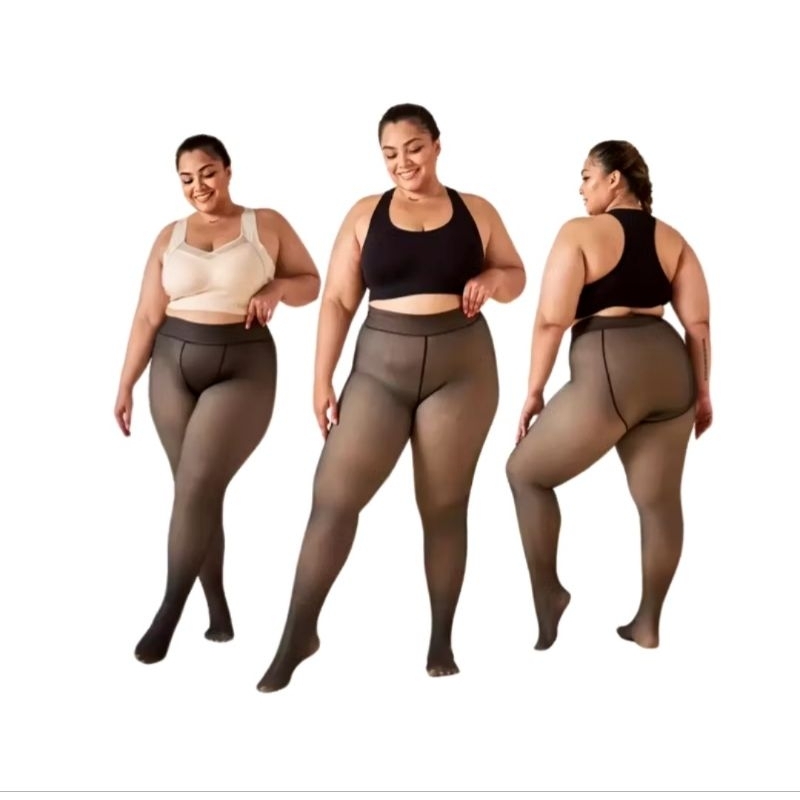 Meia‑Calça Térmica Translúcida Plus Size 44‑54 Forrada com Lã, Ultra Elástica e Modeladora em Oferta na Shopee