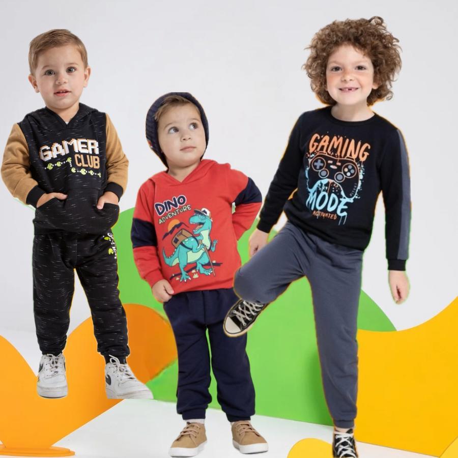 Kit 6 Peças - 3 Conjuntos Infantil de Moletom Masculino / Conjunto de Menino Inverno