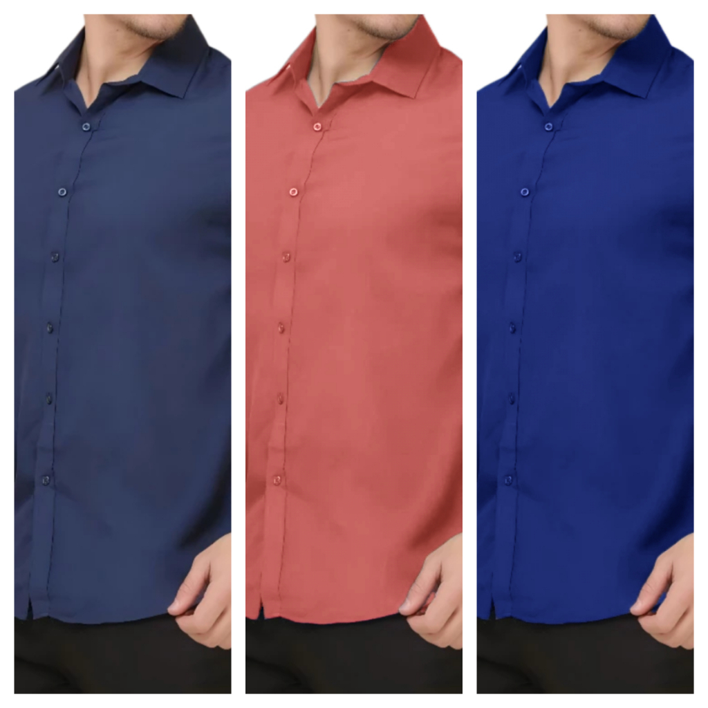 Kit 3 Camisa Social Masculina Manga Longa Lisa Não Amassa Promoções