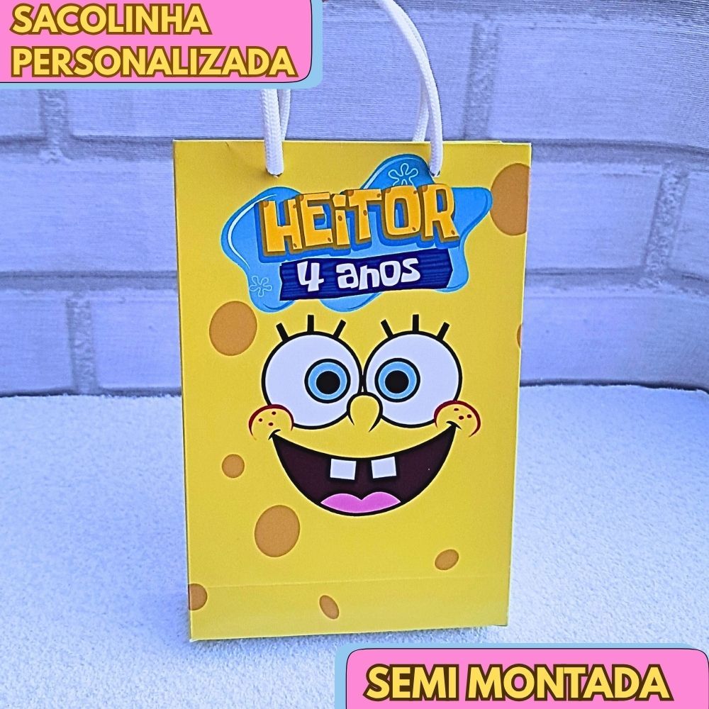 20 Sacolinha Personalizada BOB ESPONJA - JÁ VAI MONTADA lembrancinha aniversário