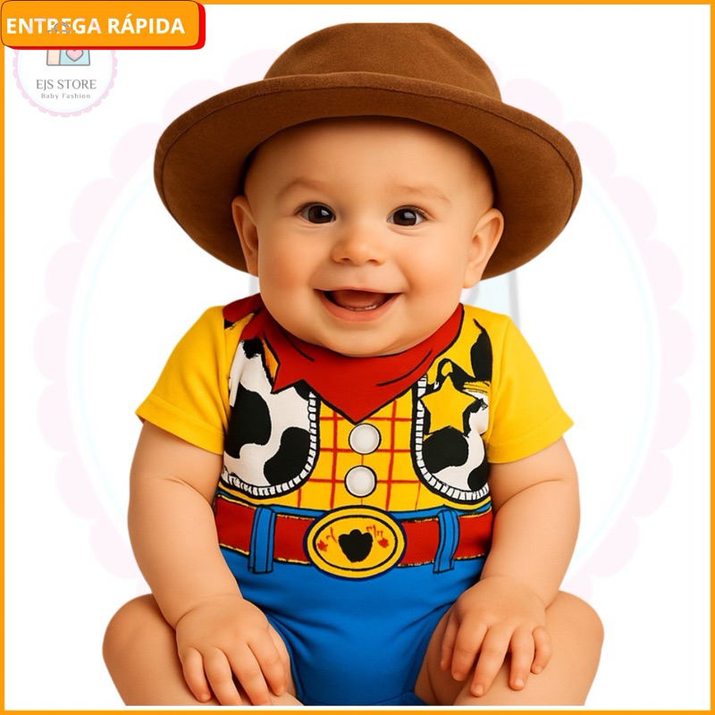 Body de Bebê Temático Menino Woody Toy Story ou Festa Junina + Chapéu Promoção