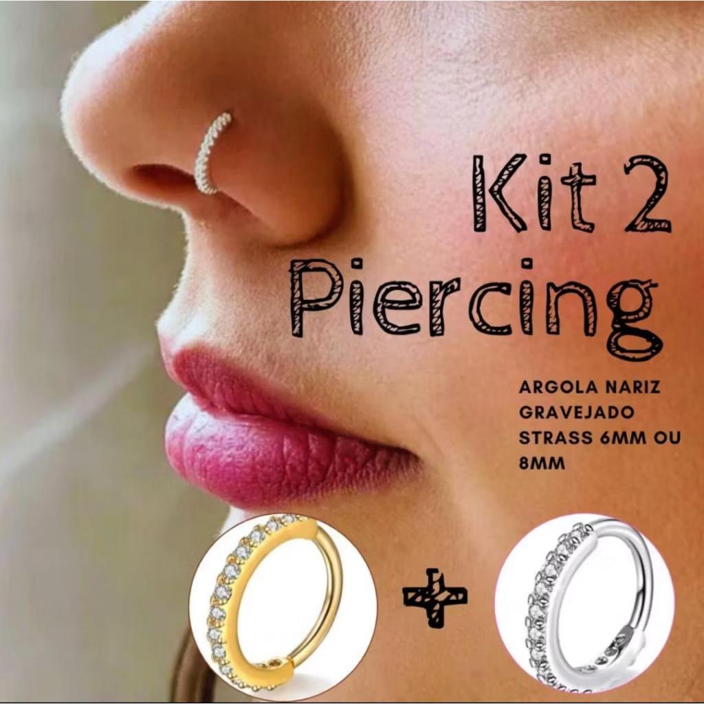 Kit 2 Piercing Argolinha Indiana Nariz Cartilagem e Orelha Cravejado Strass e de 8mm e 6mm em Oferta na Shopee