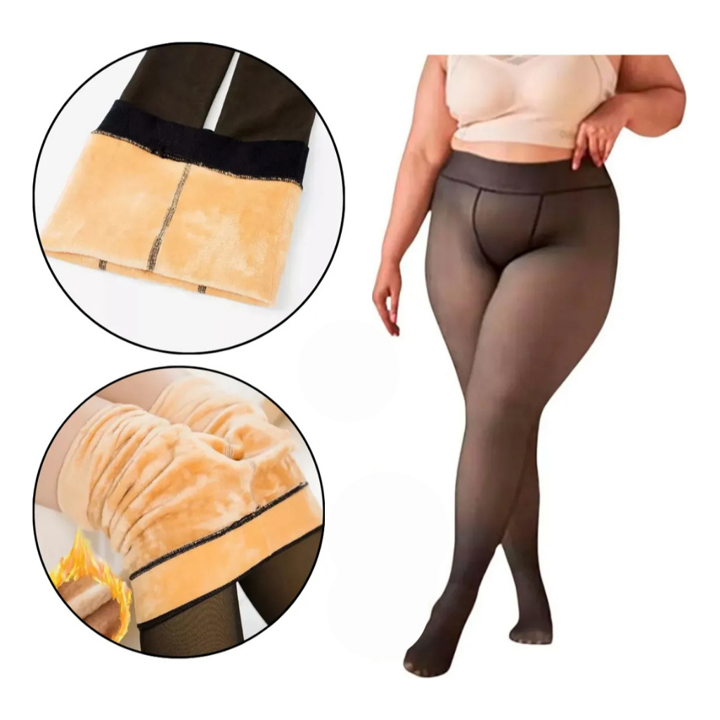 Meia Calça Translúcida Forrada Térmica Pelúcia Plus Size Frio Intenso do 36 ao 54 Feminina...