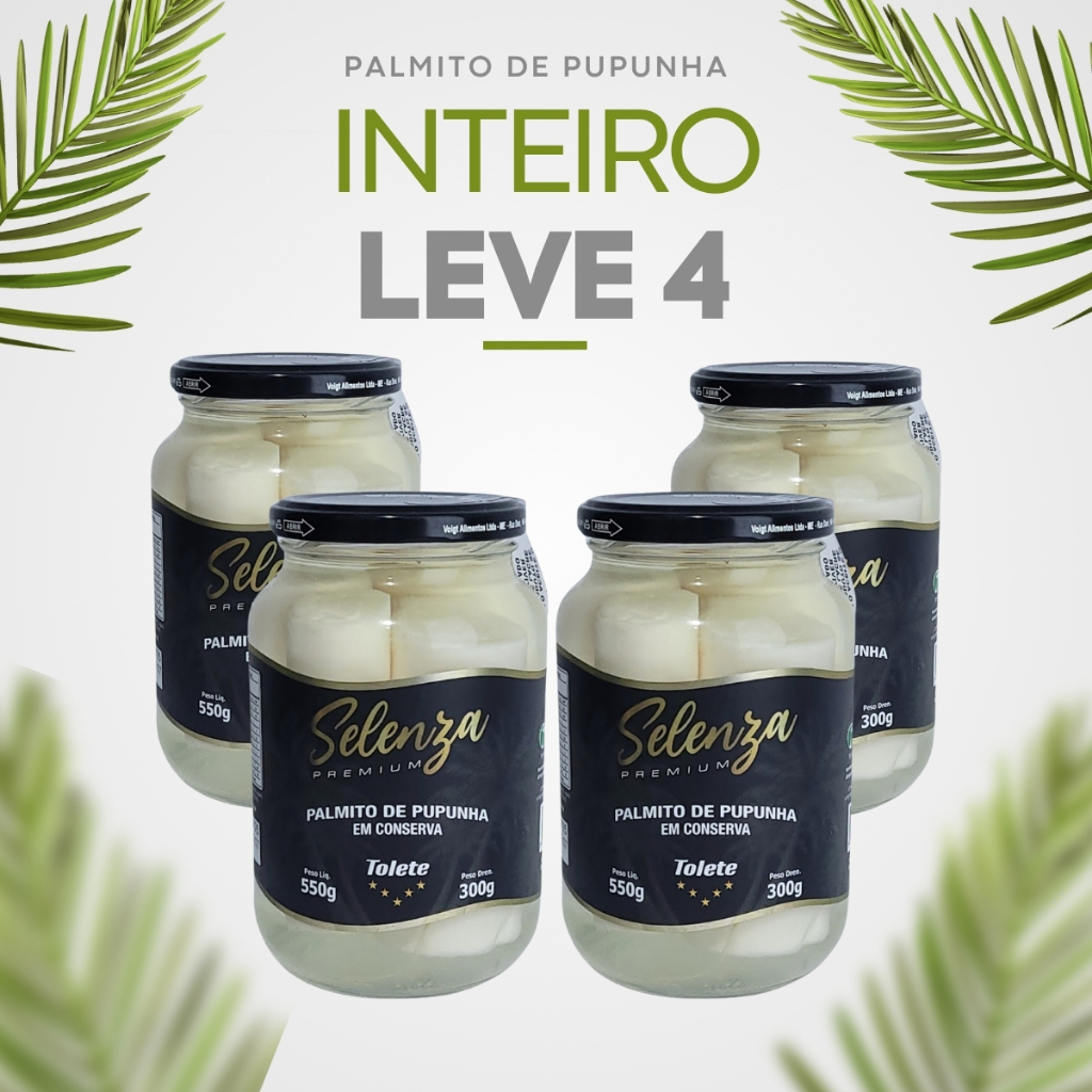Kit 4 Palmito Em Conserva Pupunha Inteiro Tolete Selenza Premium ou Per Tutti