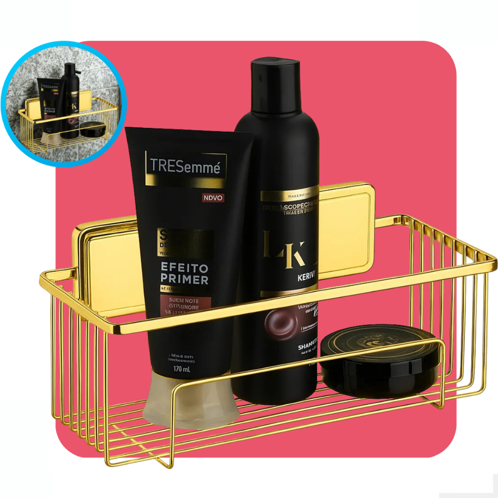 Suporte Porta Shampoo Organizador Banheiro Box Aramado Aplicação Dupla Face Sem Furo Dourado Future em Oferta na Shopee