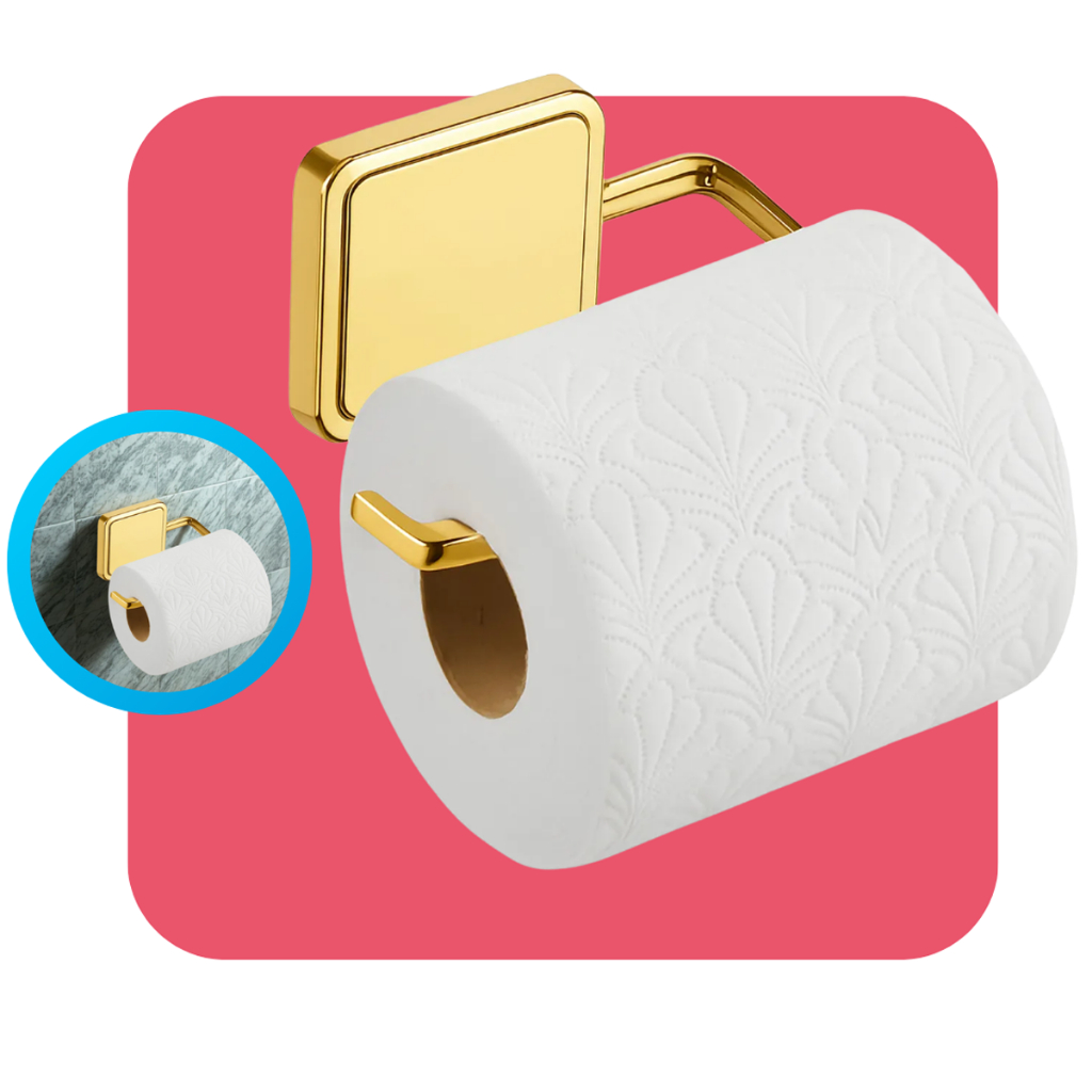 Porta Papel Higiênico Papeleira Banheiro Lavabo Parede Fixação Dupla Face Sem Furo Dourado Future em Oferta na Shopee