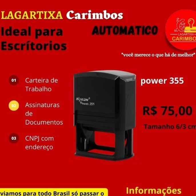 carimbo automático 6/4 cm ideal para cnpj ou QR code