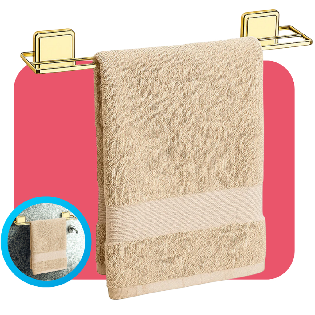 Suporte Porta Toalha Banheiro Toalheiro Duplo Fixação Com Adesivo Dupla Face 45cm Dourado Future