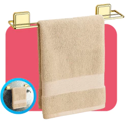 Suporte Porta Toalha Banheiro Toalheiro Duplo Fixação Com Adesivo Dupla Face 45cm Dourado Future