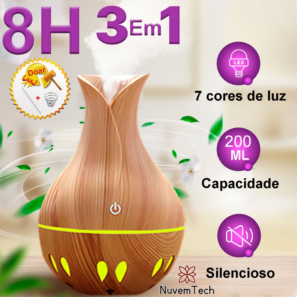 Umidificador De Ar Difusor Aromatizador De Ambiente 8h Ultrassônico USB Madeira Purificador De Aromas Com Luz LED em Oferta na Shopee
