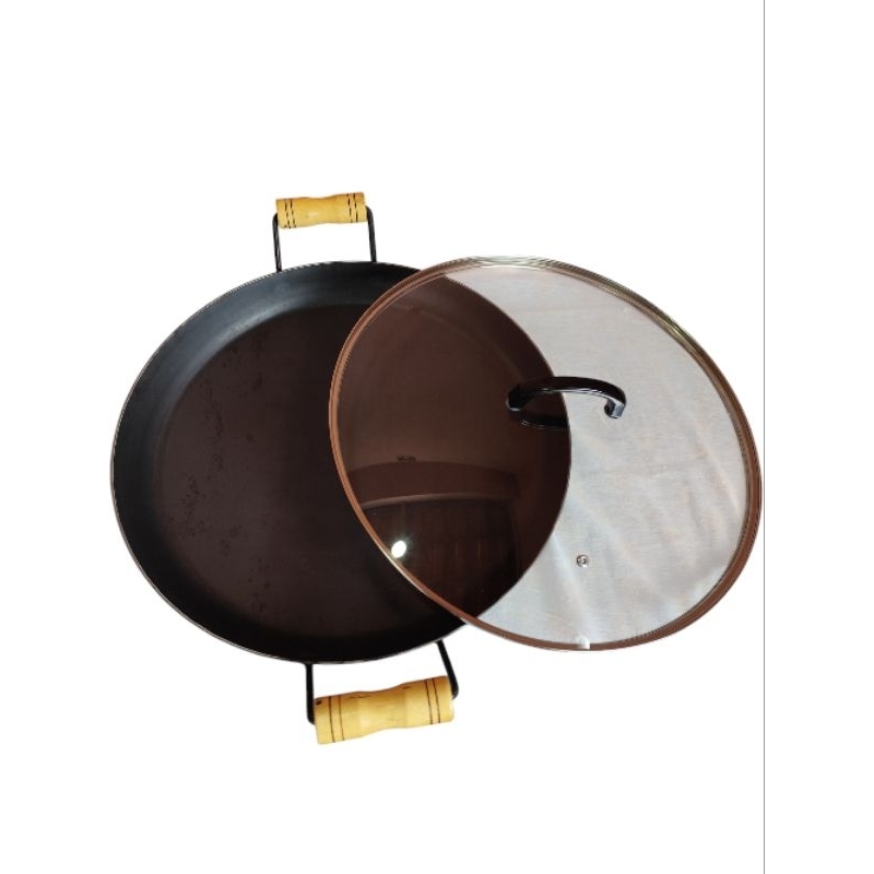 Tacho Chapa de Disco de Arado Frigideira 50cm ate as Alça com Tampa de vidro